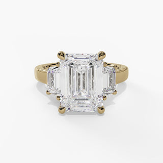 Emerald Cut Three-Stone Engagement Ring with Trapezoid Side Diamonds
