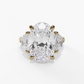 Oval Three-Stone Engagement Ring with Half Moon Side Diamonds