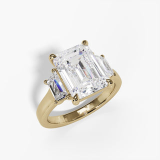 Emerald Cut Three-Stone Engagement Ring with Trapezoid Side Diamonds