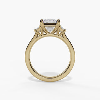 Emerald Cut Three-Stone Engagement Ring with Trapezoid Side Diamonds