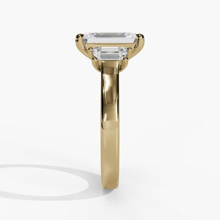 Emerald Cut Three-Stone Engagement Ring with Trapezoid Side Diamonds