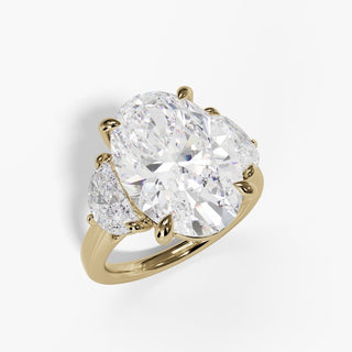 Oval Three-Stone Engagement Ring with Half Moon Side Diamonds