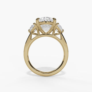 Oval Three-Stone Engagement Ring with Half Moon Side Diamonds
