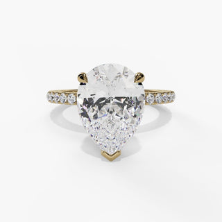 Hidden Halo Pear Diamond Engagement Ring with Pavé Band