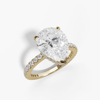 Hidden Halo Pear Diamond Engagement Ring with Pavé Band