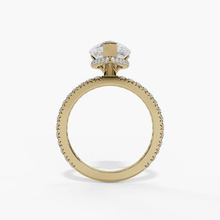 Hidden Halo Pear Diamond Engagement Ring with Pavé Band