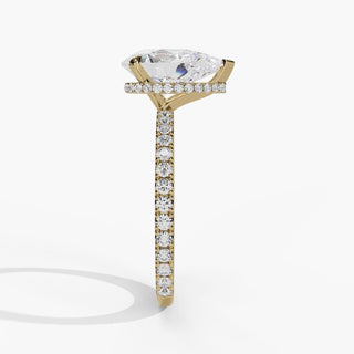 Hidden Halo Pear Diamond Engagement Ring with Pavé Band