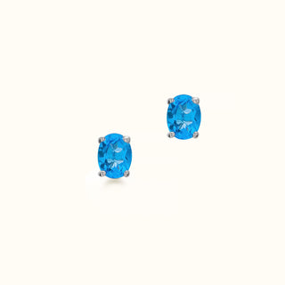 Blue Topaz Stud Earrings in 14K White Gold