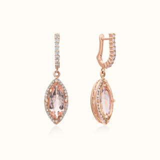 Morganite and Diamond Drop Earring and Pendant Set in 14K Rose Gold