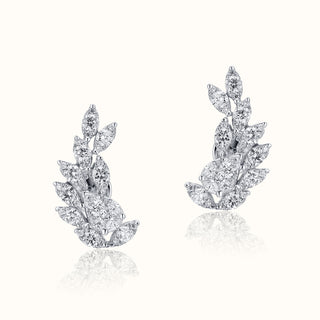 Laurel Wreath Diamond Stud Earrings in 18K White Gold