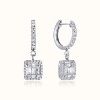 Diamond Drop Huggie Earrings in 14K White Gold