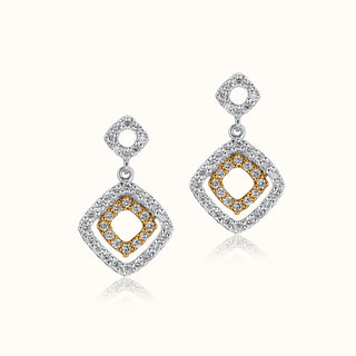 Two-Tone Diamond Drop Stud Earrings in 14K Gold