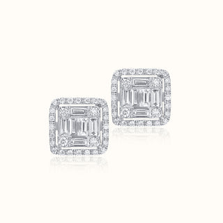 Square Diamond Stud Earrings in 14K White Gold