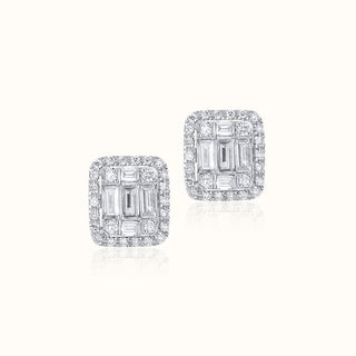 Rectangular Diamond Stud Earrings in 14K White Gold