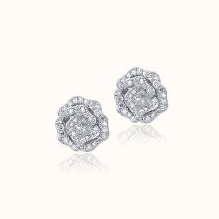 Diamond Rose Earrings in 14K White Gold
