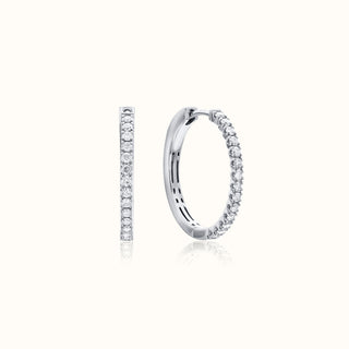 Diamond Huggie Hoop Earrings in 14K White Gold - 22mm