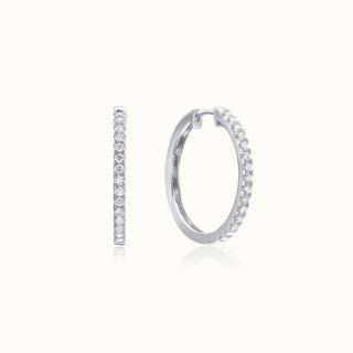 Diamond Huggie Hoop Earrings in 14K White Gold - 24mm