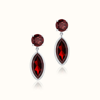 Garnet Drop Earrings in 14K White Gold