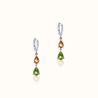 Peridot Drop Huggie Earrings in 14K White Gold