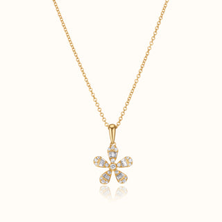 Diamond Flower Necklace in 14K Yellow Gold