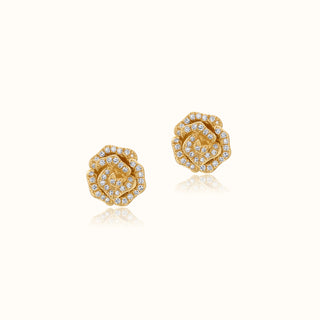 Diamond Rose Earrings in 14K Yellow Gold