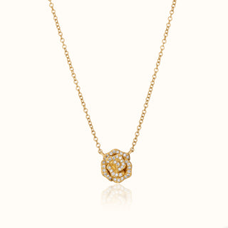 Diamond Rose Pendant Necklace in 14K Yellow Gold