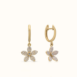 Diamond Flower Huggie Earrings in 14K Yellow Gold (0.38 CTW)