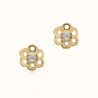 Mini Honeycomb Diamond Stud Earrings in 14K Yellow Gold