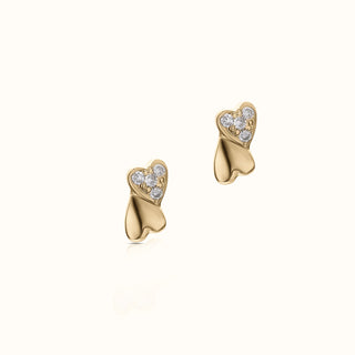 Heart Diamond Stud Earrings in 14 Karat Yellow Gold
