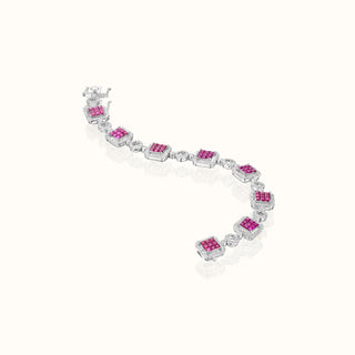 Diamond and Ruby Tennis Bracelet in 14 Karat White Gold