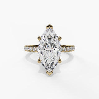 Marquise Diamond Cathedral Engagement Ring with Hidden Halo in 14K Gold