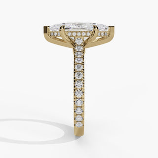 Marquise Diamond Cathedral Engagement Ring with Hidden Halo in 14K Gold