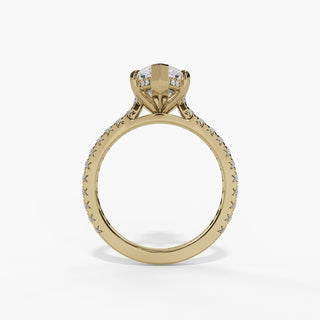 Marquise Diamond Cathedral Engagement Ring with Hidden Halo in 14K Gold