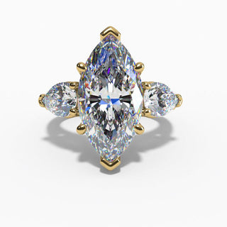 Marquise Three-Stone Diamond Engagement Ring in 14K Gold