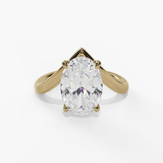 Oval Diamond Solitaire Engagement Ring with V-Shaped Shank in 14K Gold