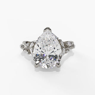 Pear Diamond Engagement Ring with Botanical Diamond Accents in 14K Gold