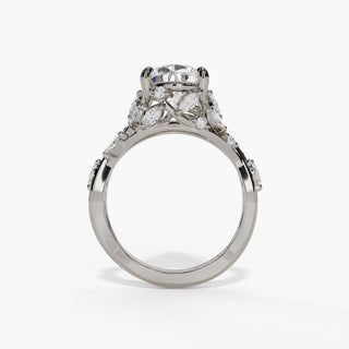 Pear Diamond Engagement Ring with Botanical Diamond Accents in 14K Gold