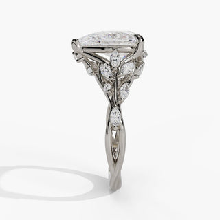 Pear Diamond Engagement Ring with Botanical Diamond Accents in 14K Gold