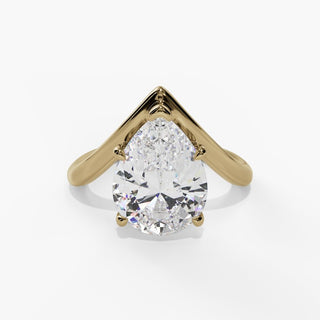 Pear Diamond Solitaire Engagement Ring with V-Shaped Shank in 14K Gold