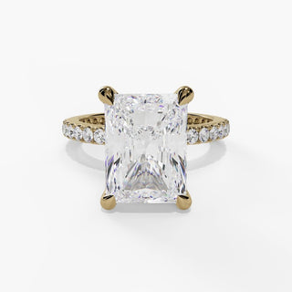 Radiant Diamond Engagement Ring with Hidden Halo & Diamond Band in 14K Gold