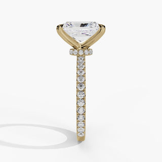 Radiant Diamond Engagement Ring with Hidden Halo & Diamond Band in 14K Gold
