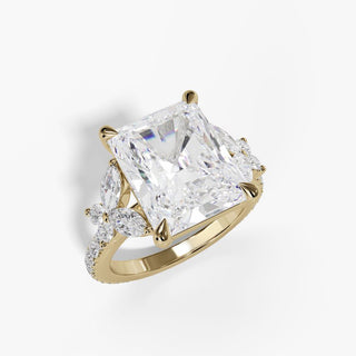 Radiant Diamond Engagement Ring with Marquise &amp; Round Accent Stones