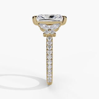 Radiant Diamond Engagement Ring with Marquise &amp; Round Accent Stones